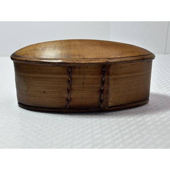 Other - Thai AKHA Hill Tribe Bamboo Mulberry Wood Oval Tobacco‎ Box 4.5”